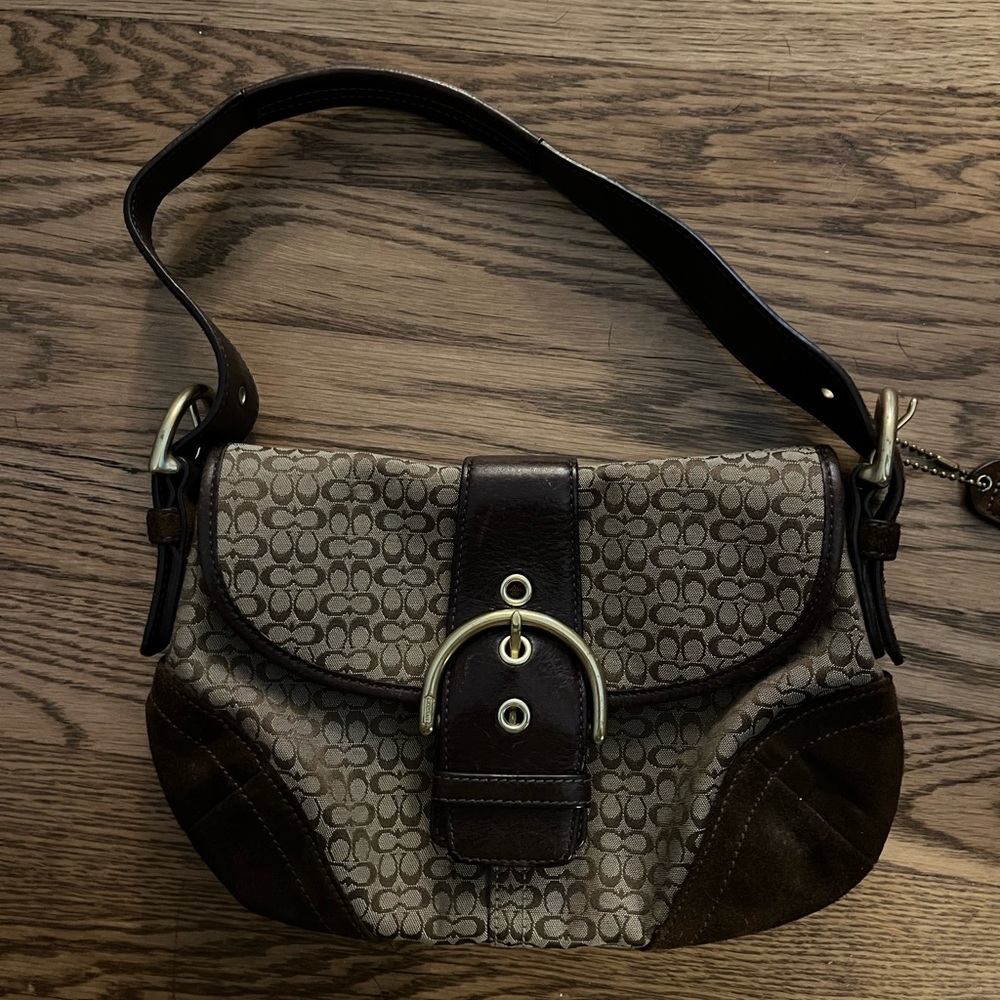 Coach Signature Brown and Tan Shoulder Bag